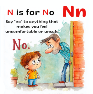 Letter N page from the safety alphabet book