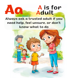 Letter A page from the safety alphabet book