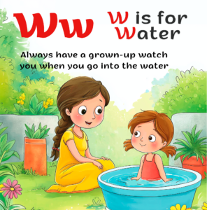 Letter W page from the safety alphabet book
