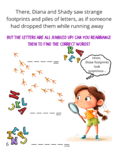 activity page from the book The mystery of the missing letters 
