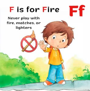 Letter F page from the safety alphabet book