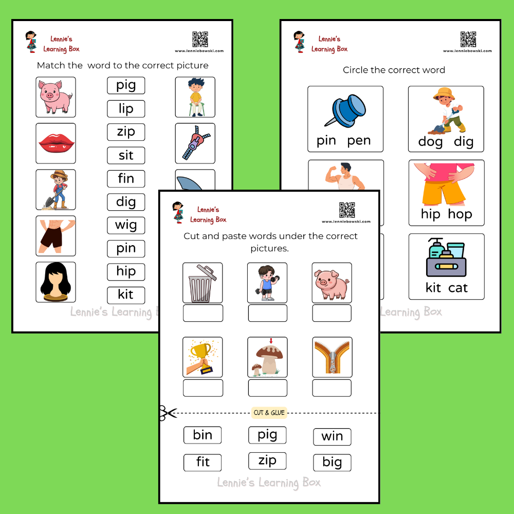 Practice short I words with these fun printable worksheets for beginner readers