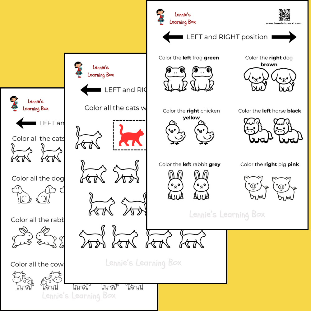 left vs. right animals worksheet, 3 4 years