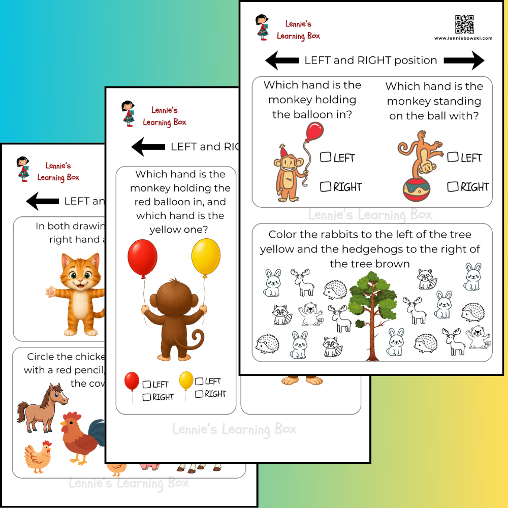 left vs. right animals worksheet, 5 6 years