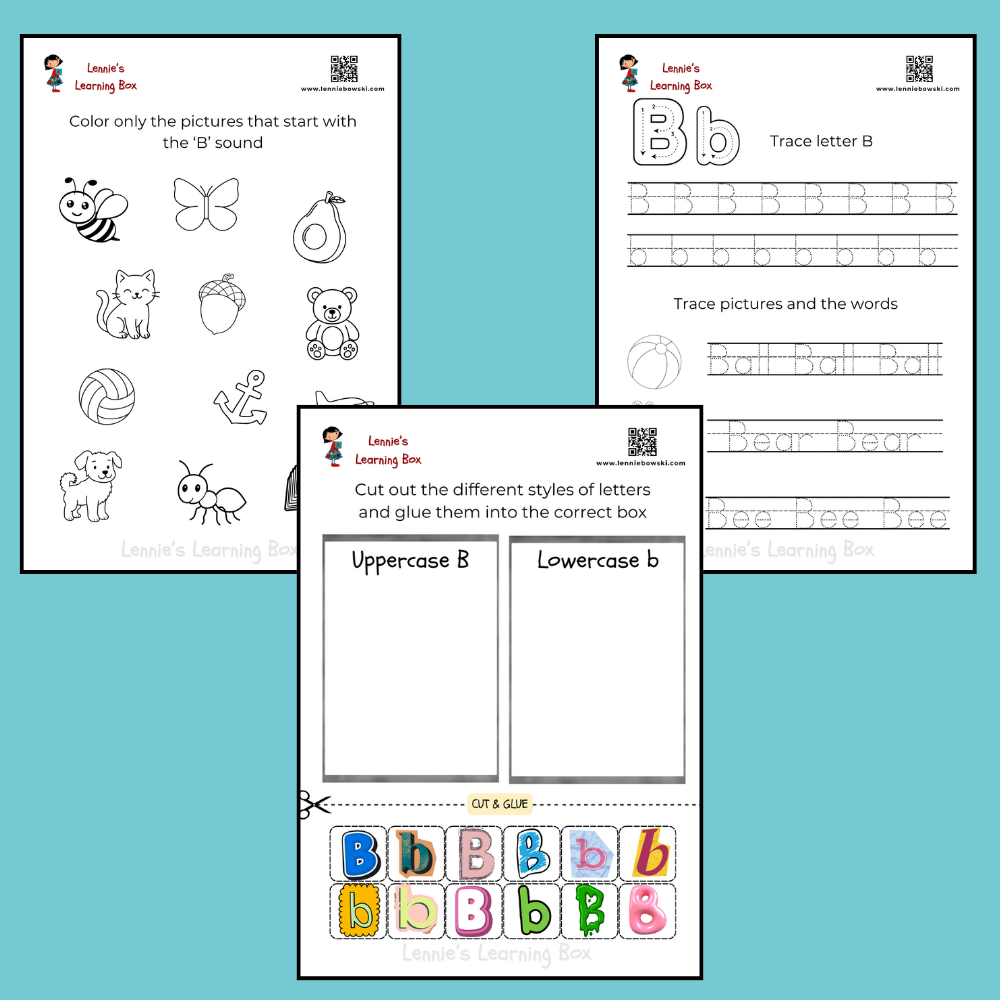 Free Letter B printable worksheets for kids ages 5–6
