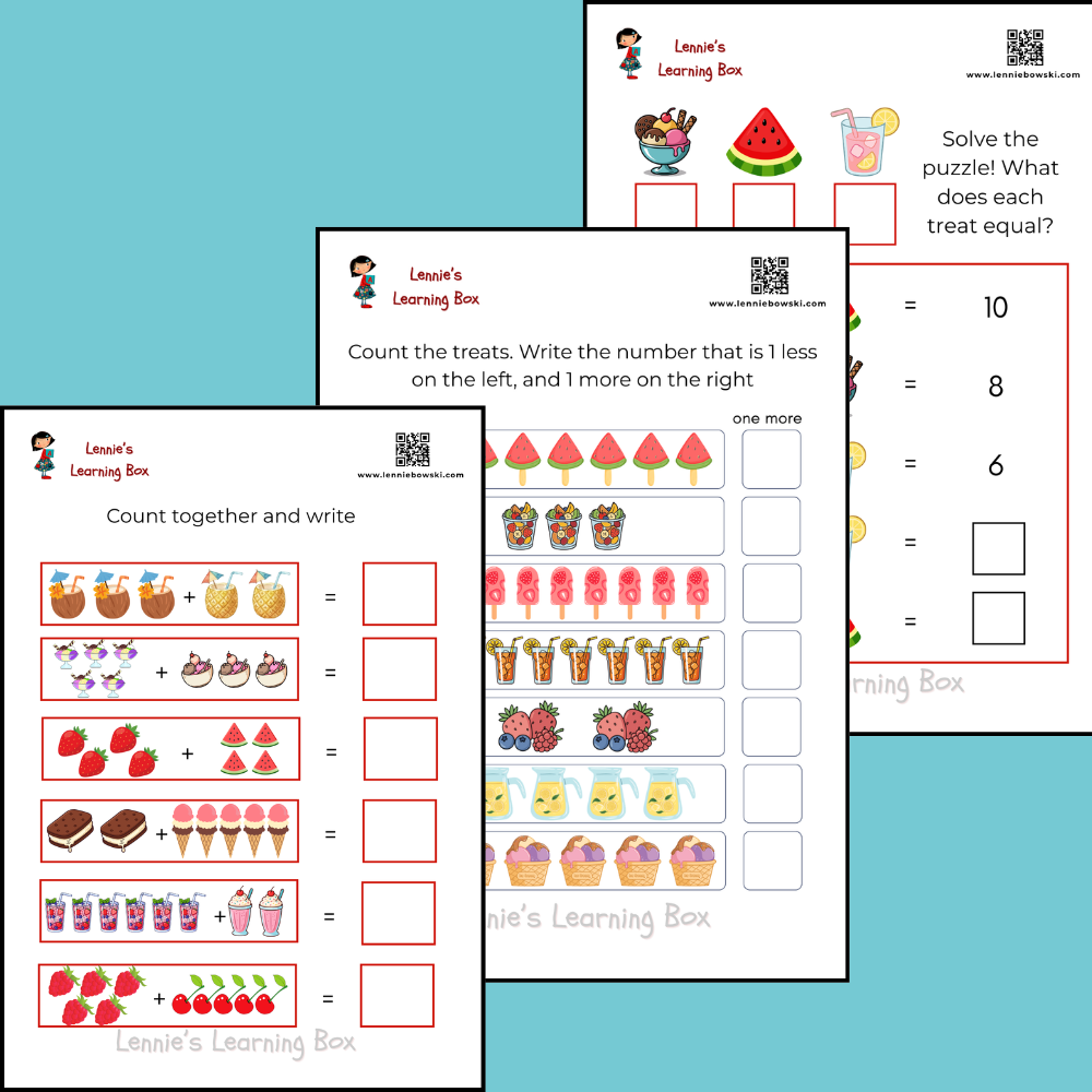 summer treats counting worksheets for ages 5-6
