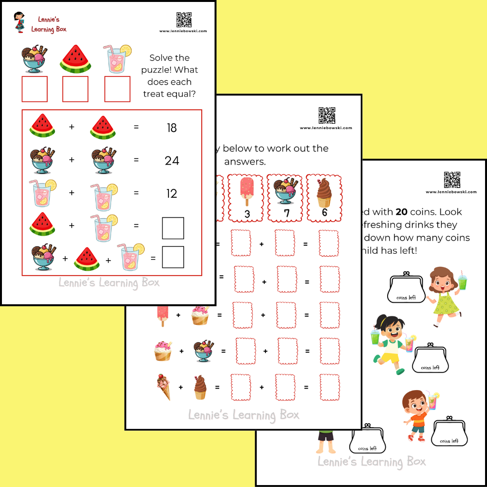 summer treats counting worksheets for ages 7-8