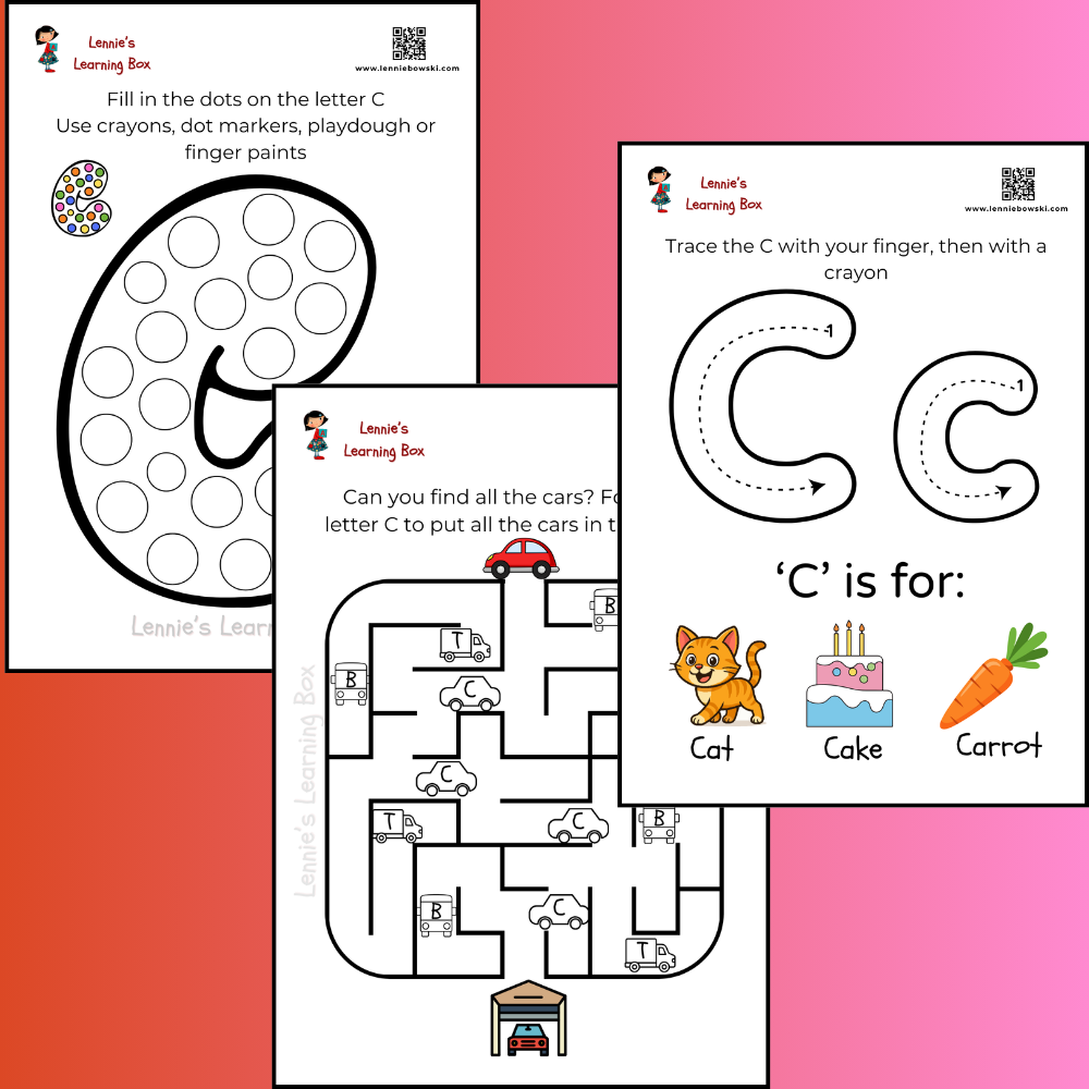 Free Letter C printable worksheets for kids ages 3-4