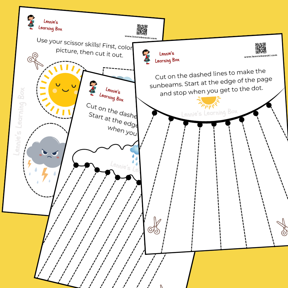Help your toddler or preschooler develop fine motor control with these fun, free summer weather scissor skills worksheets