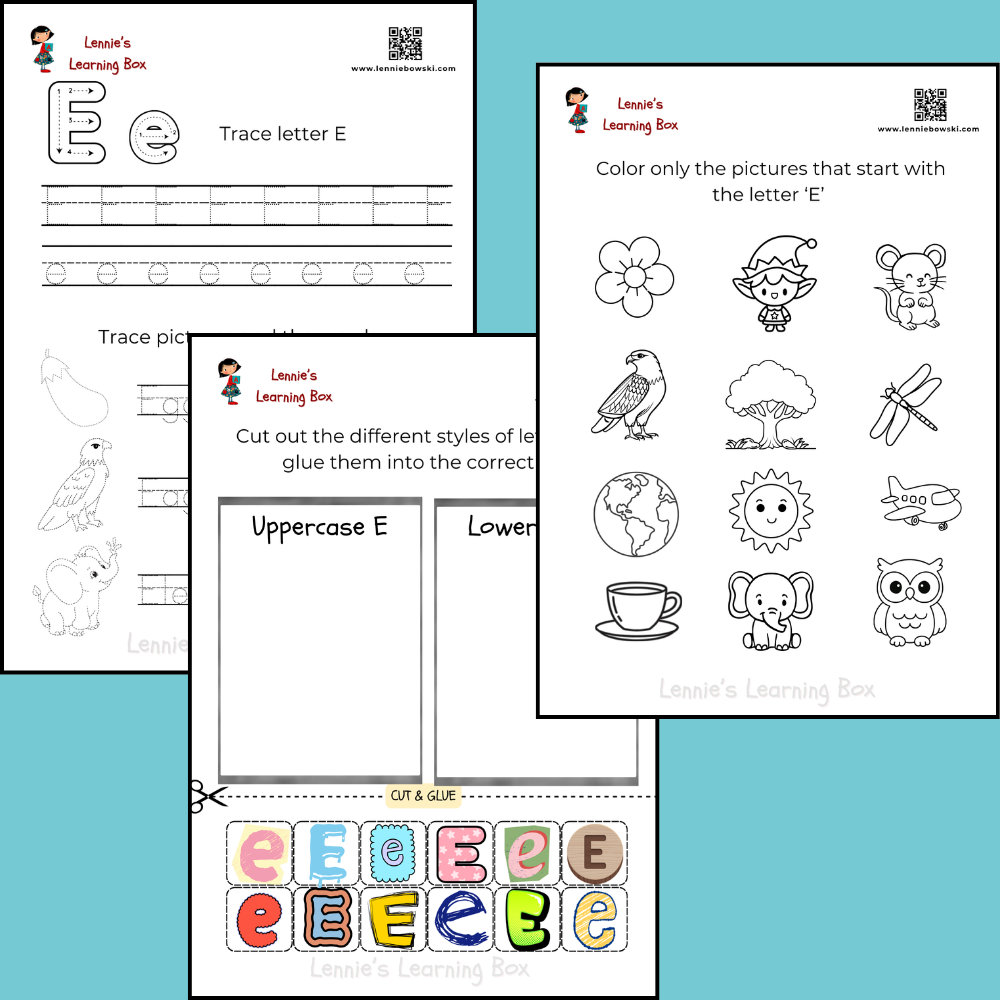 Back To School Word Games letter e worksheeets for ages 5-6