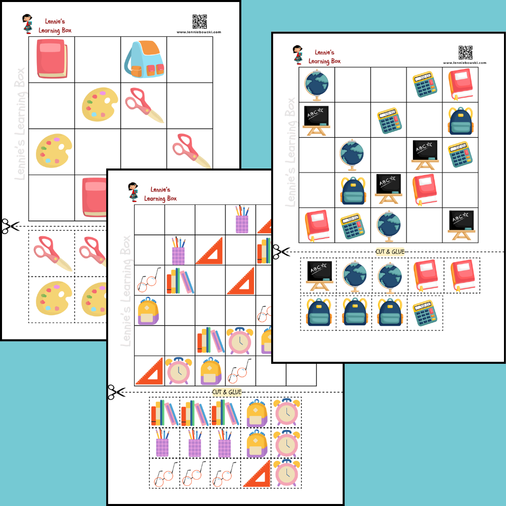 Back to School Picture Sudoku Worksheets for Kids