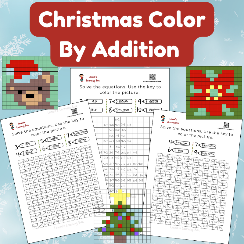 christmas color by addition (number sums to 10), 5 7 years image