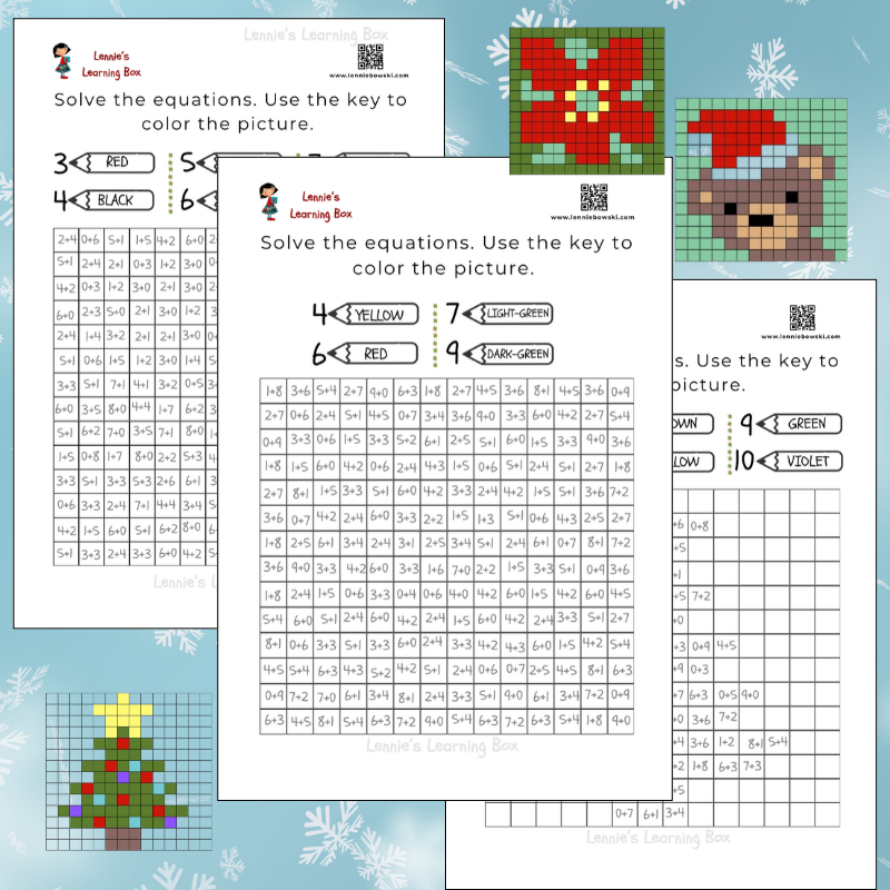 Christmas Color by Addition (Number Sums to 10) christmas color by addition worksheets
